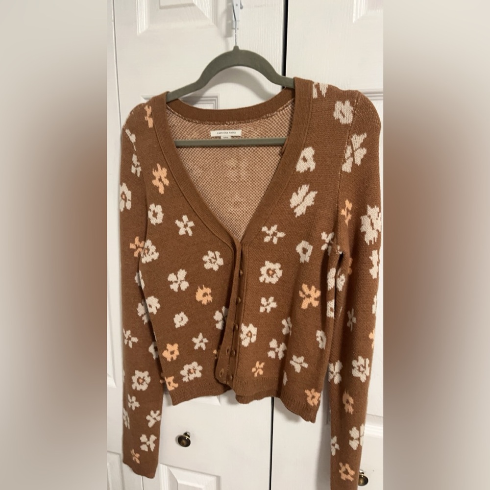 American Eagle Outfitters Brown Floral Cardigan (A bit cropped)